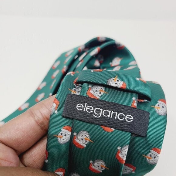 Elegance | Green Snowman With Santa Hat Print Tie - Picture 2 of 14